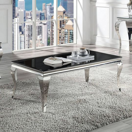 C902 Black Glass Coffee Table with Silver Legs