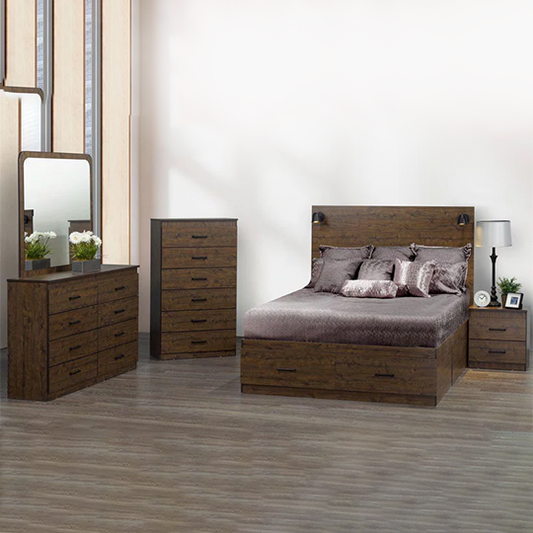 Rustic Wooden Bedroom Set with Storage and Modern Accents
