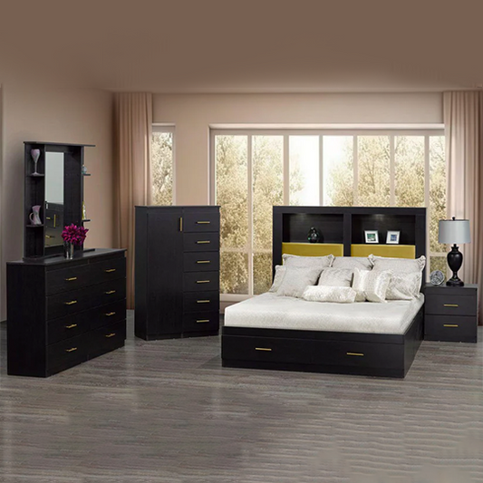 Modern  Bedroom Set with Storage and Gold Accents