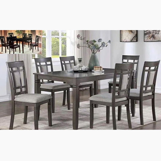 Aliya 7PCs Solid Wood Dining Set-Grey