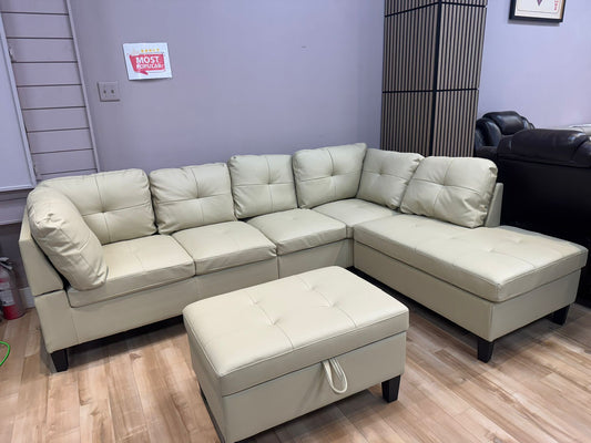 Beige Sectional Sofa with Reversible Chaise and Ottoman -8729B