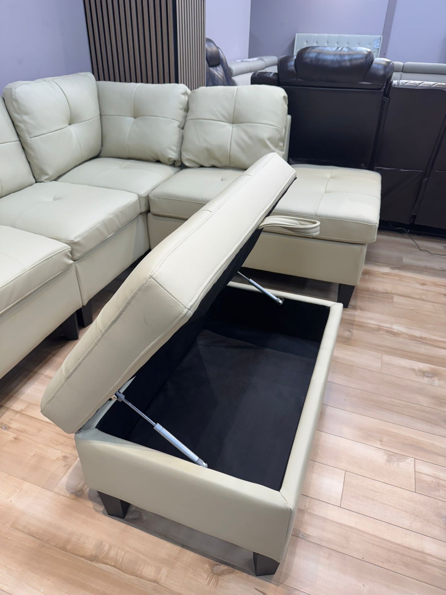 Beige Sectional Sofa with Reversible Chaise and Ottoman -8729B