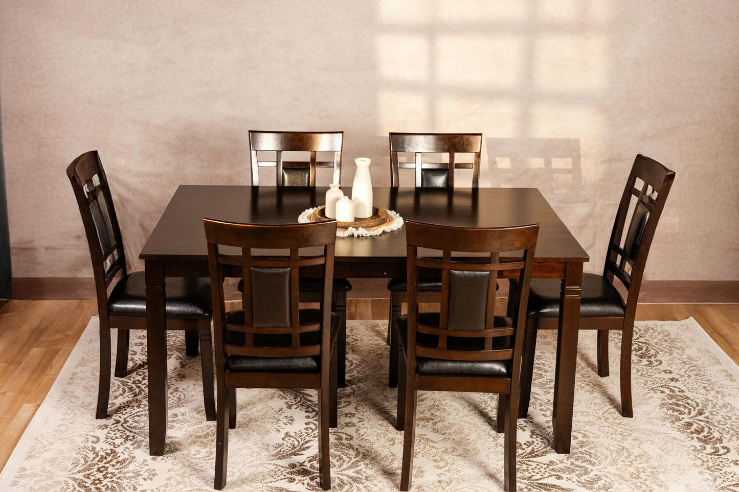 Aliya 6PCs Solid Wood Dining Set-Dark Brown