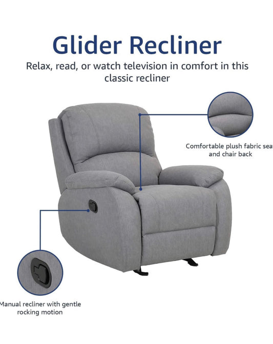GREY FABRIC ROCKING+ RECLINER CHAIR