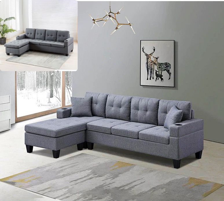 Sargar Sectional - Reversible Sectional Grey Linen