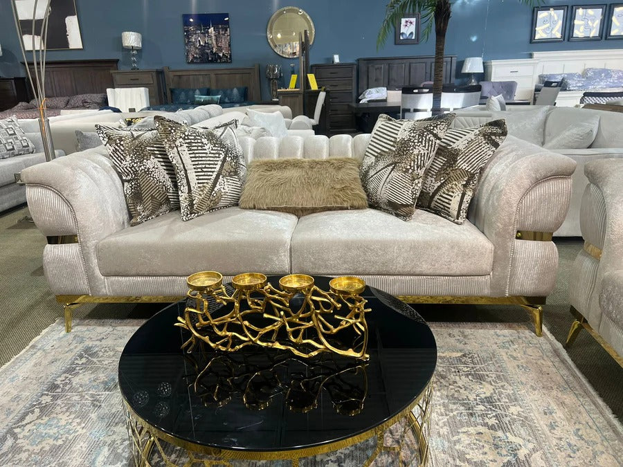 Beige 3 Pieces Sofa Set