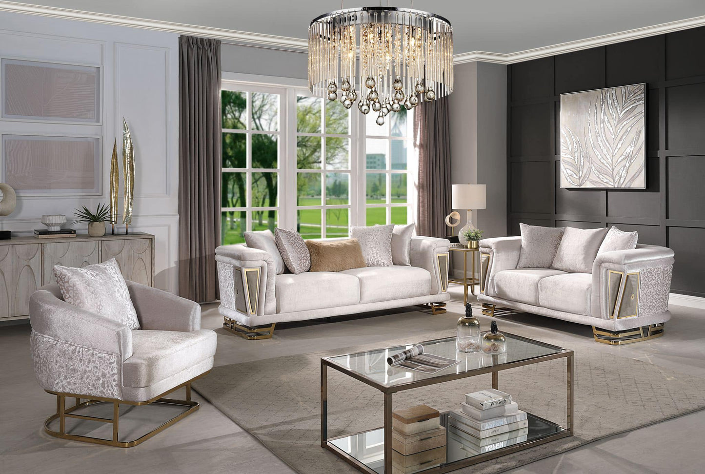 Diamond Sofa Set – Black & Beige Elegance