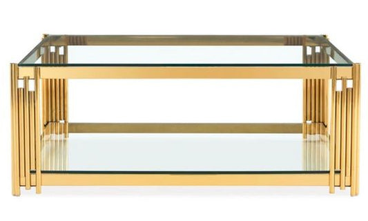 Carson Glass and Metal Coffee Table in Gold
