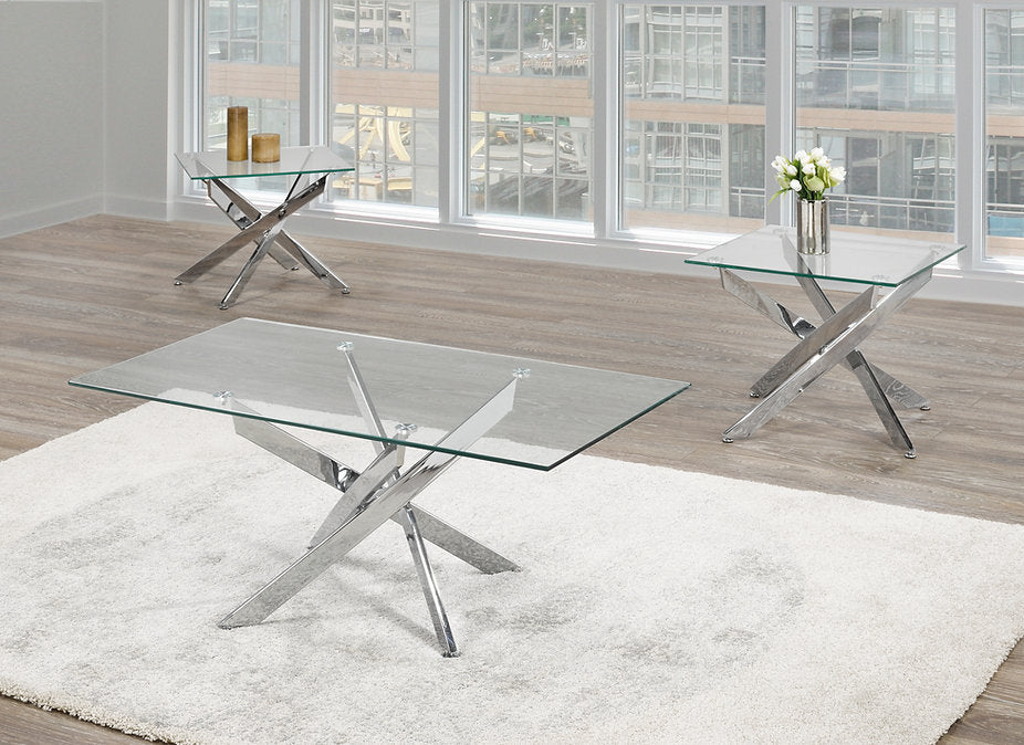 Glass Table Top with Stainless Steel Legs and 2 End Tables IF-2576