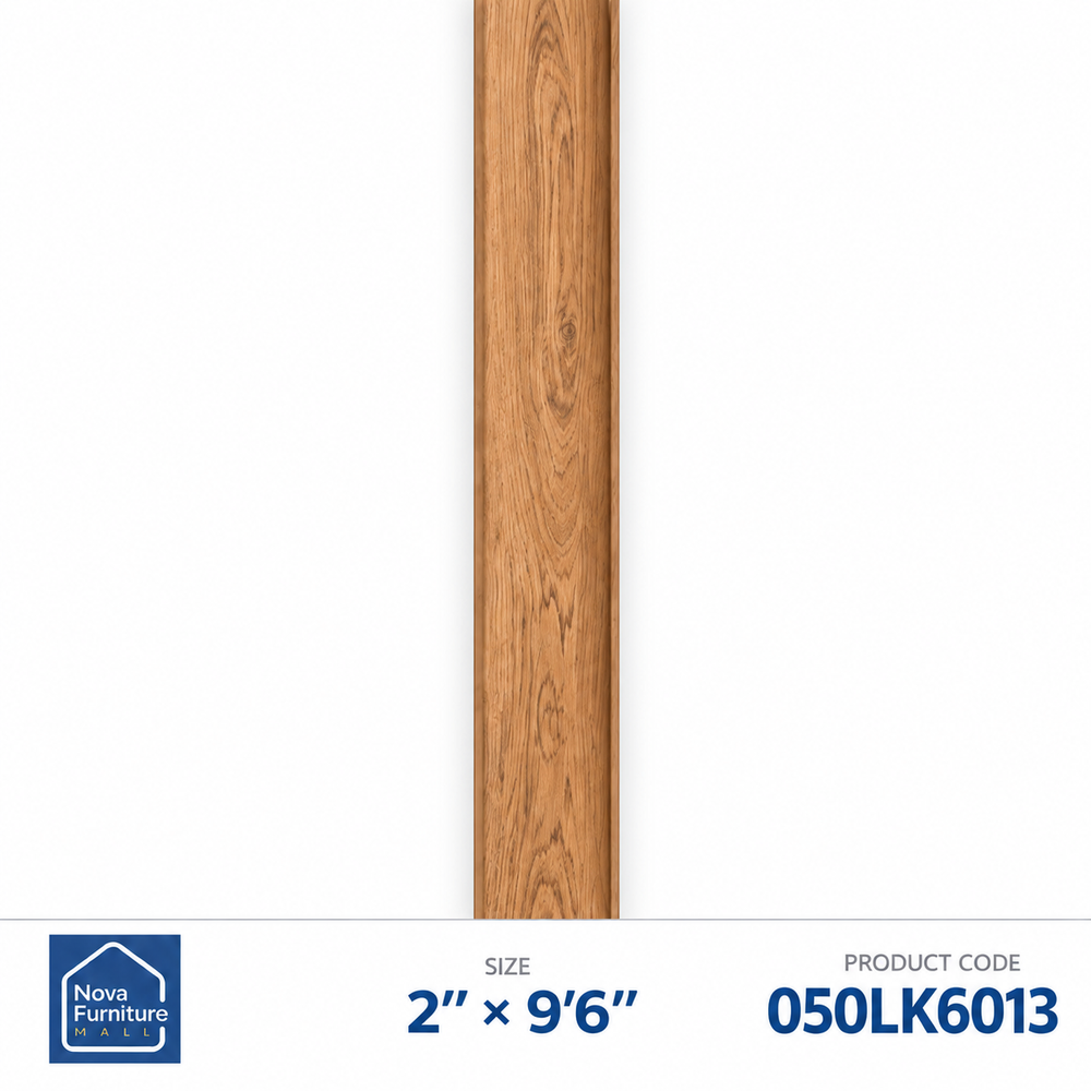 050LK6013 honey oak-look PVC wall panel, 2 inches wide by 9 feet 6 inches long, with Nova Furniture Mall branding