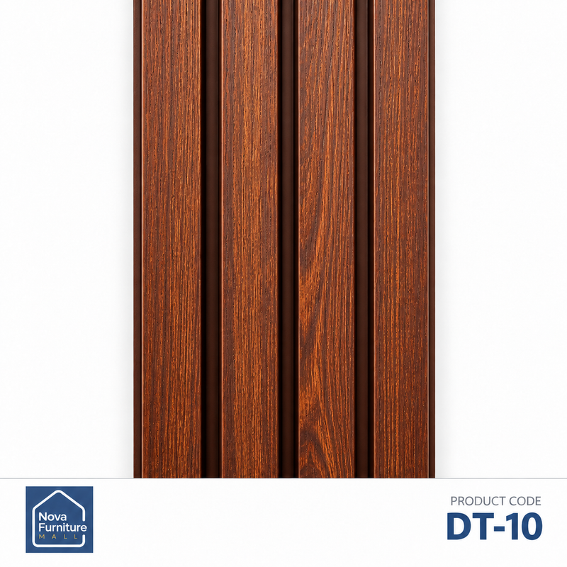 DT-10 mahogany-look ribbed PVC wall panel, 6 inches wide and 9 feet 6 inches long