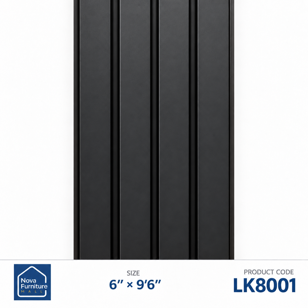 LK8001 matte charcoal ribbed PVC wall panel, 6 inches wide and 9 feet 6 inches long