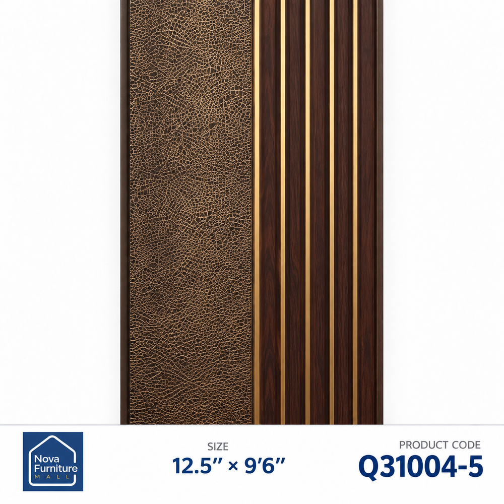 Q31004-5 gold crackle & warm wood combination PVC wall panel, 12.5 inches wide and 9 feet 6 inches long