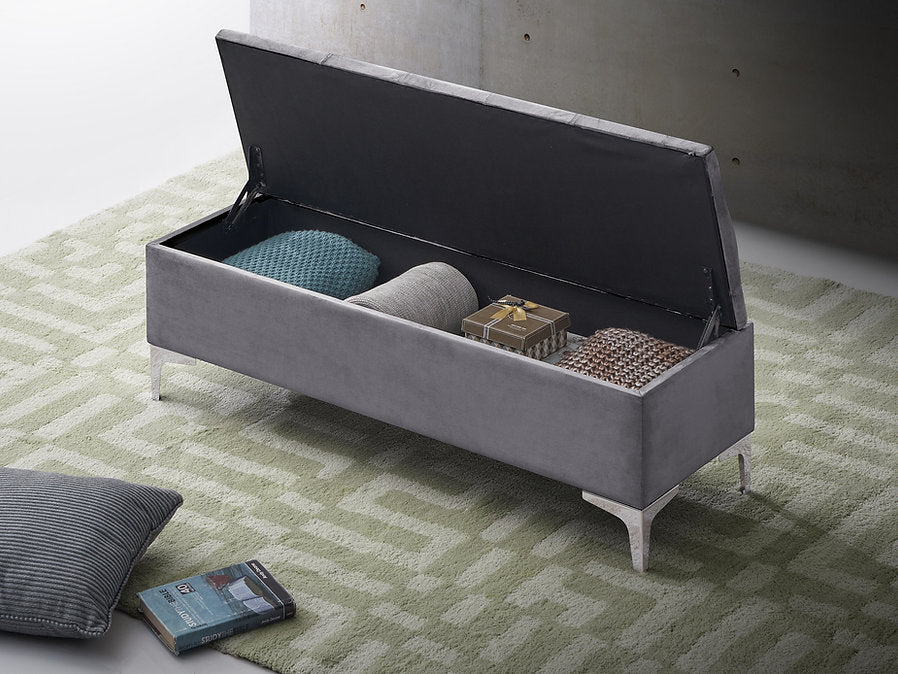 Velvet Storage Bench Button Tufting Seat Chrome Legs - IF-6500