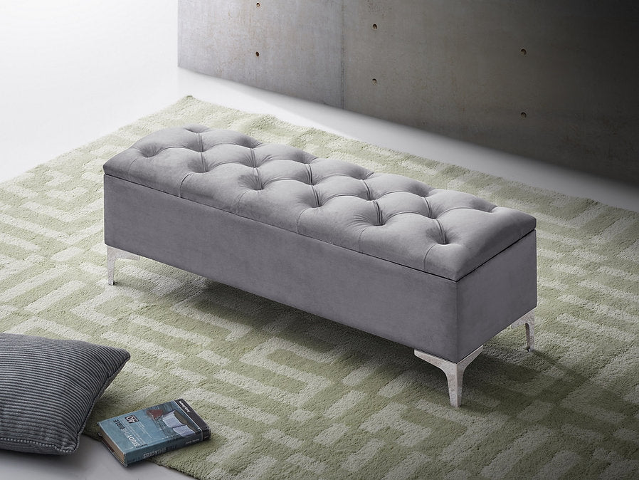 Velvet Storage Bench Button Tufting Seat Chrome Legs - IF-6500