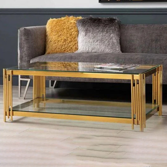 Carson  Glass and Metal Coffee Table in Gold