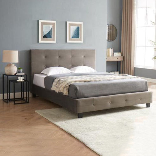 Grey Criss-Cross 9530 Velvet Fabric Queen bed 