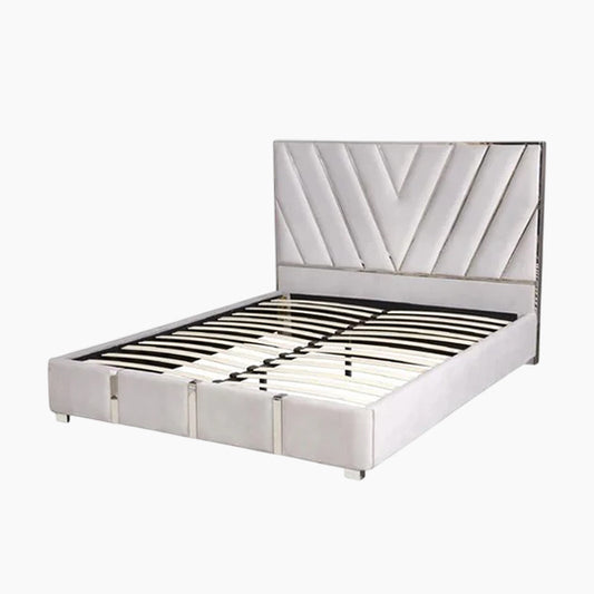 Premium Velvet 9136 King Size Bed Frame – Silver & Chrome