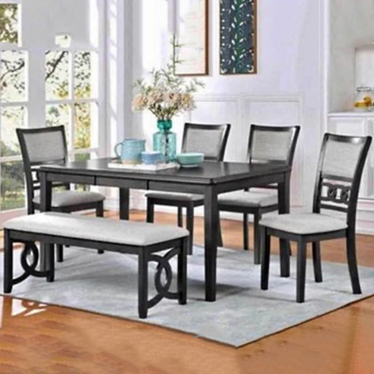 6PC Solid Wooden Dining Set with Bench