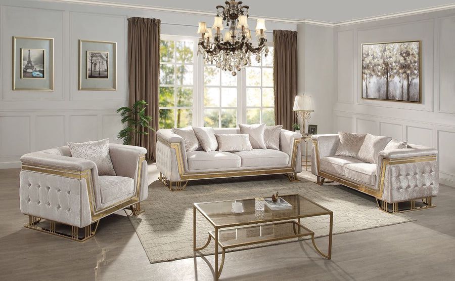 Luxury Velvet Living Room Sofa Set with Beige Gold