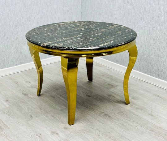 C902 Round Black Marble & Gold Leg Dining Table