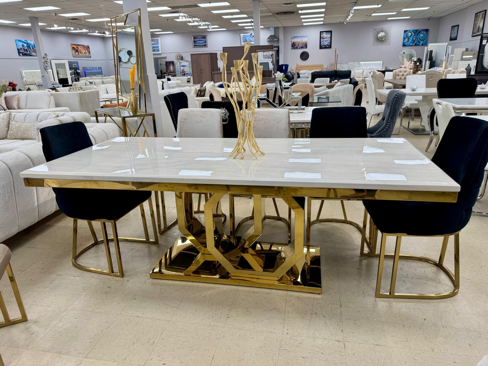 COCO 87-Inch Marble & Gold Dining Table – Nova Furniture Mall Inc