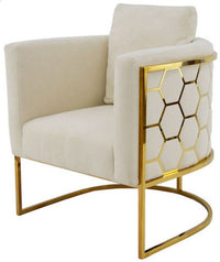 Honeycomb Modern Accent Chair Beign with Gold Legs