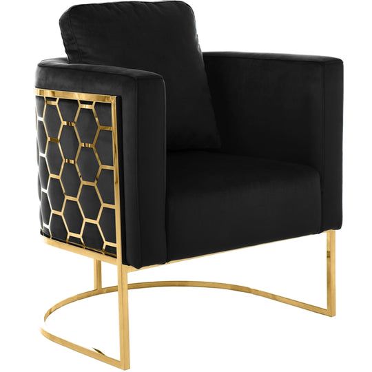 Honeycomb Modern Accent Chair Black with Gold Legs