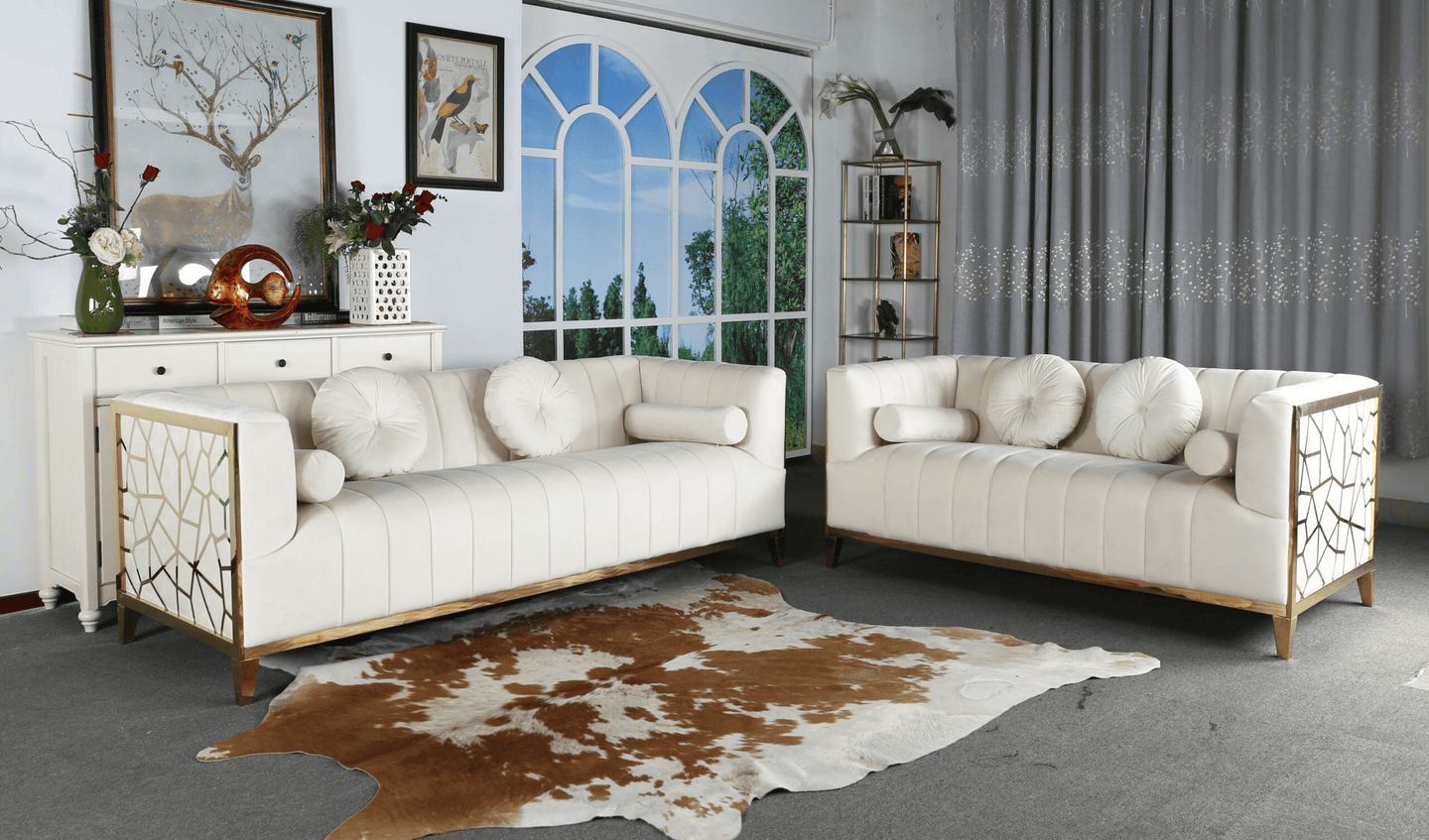 Sabrina Nest Modern Velvet White Sofa Set