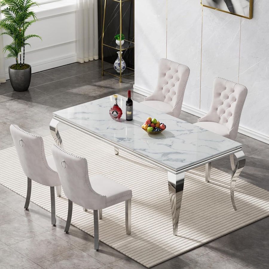 Kelly Marble Dining Table with chairs