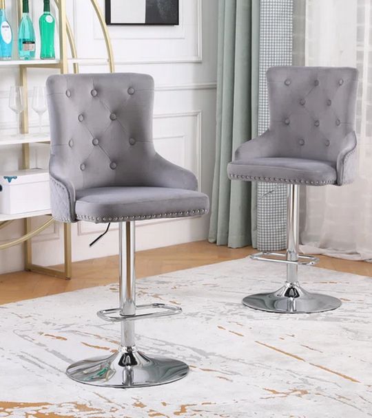 Nick Grey Velvet Bar Stool