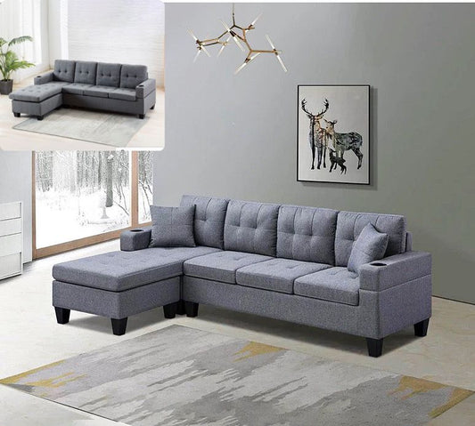 Sargar Sectional - Reversible Sectional Grey Linen 