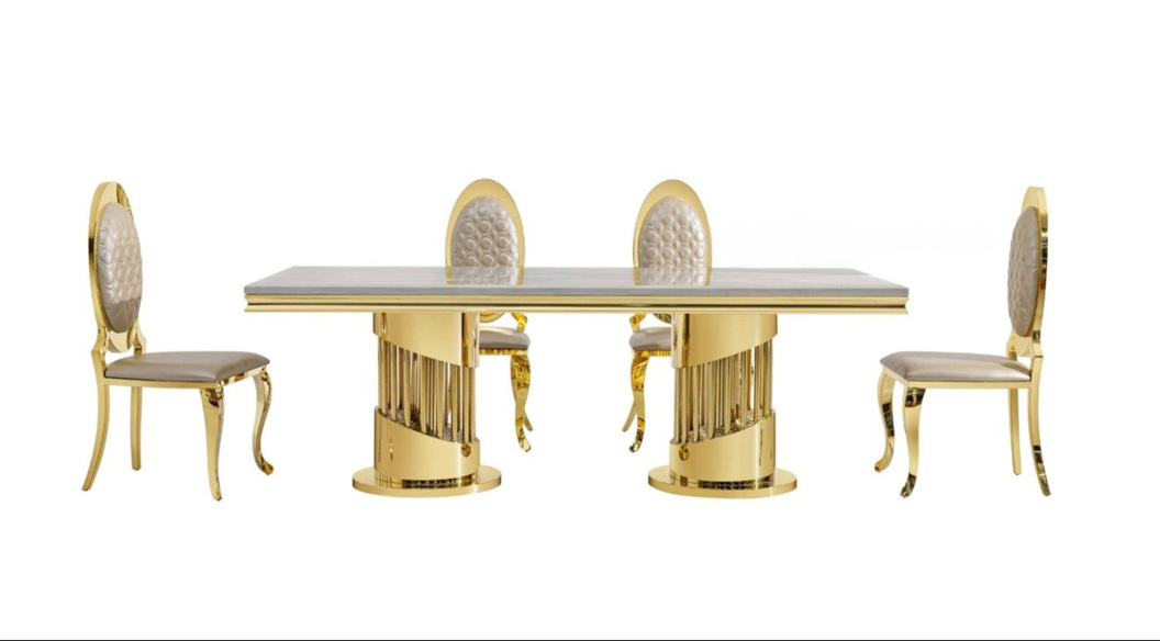 Tower 87-Inch Marble & Gold Dining Table Set