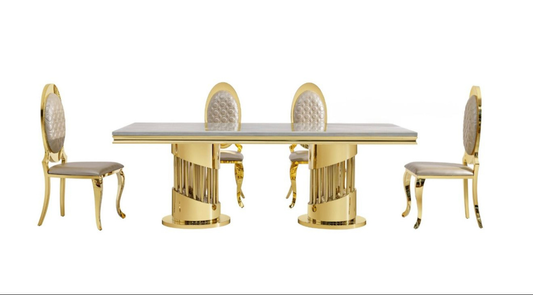 Tower 87-Inch Marble & Gold Dining Table Set