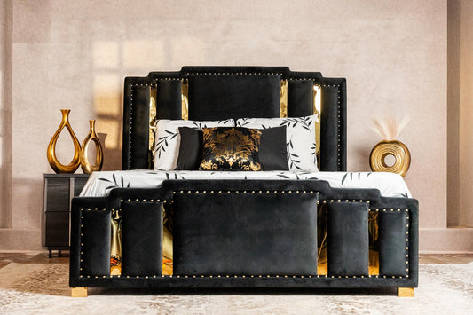 Marco de cama tamaño king Velvet 9133 en color negro y dorado