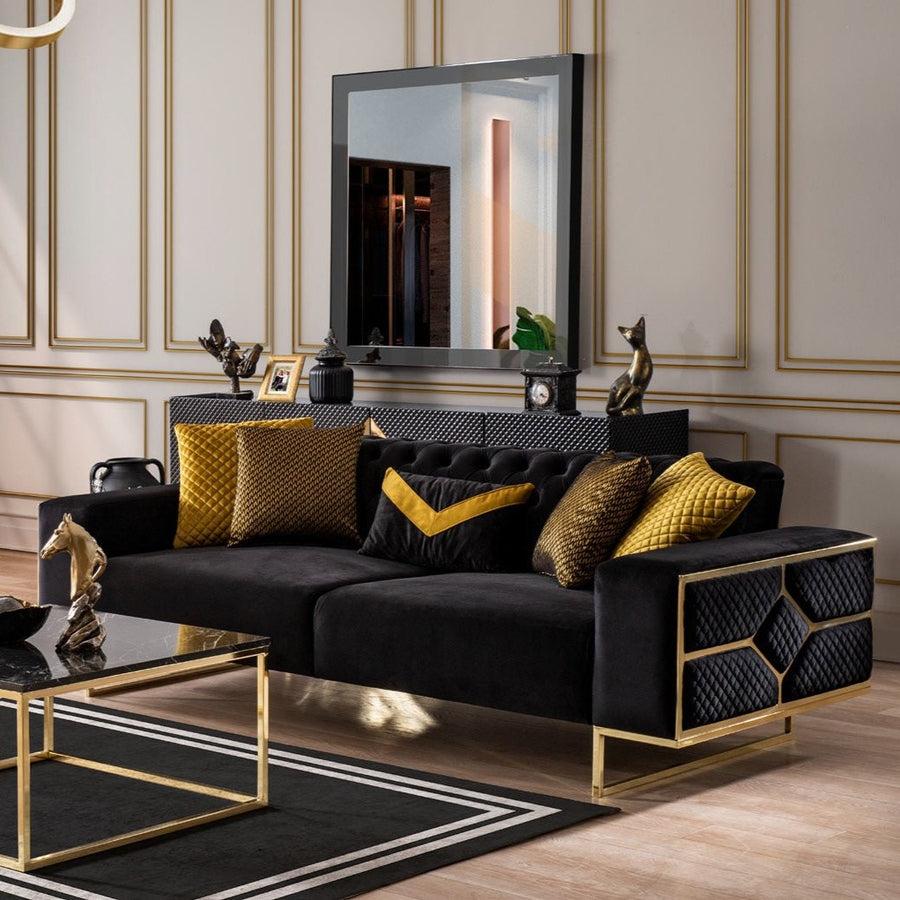 Lorna Velvet Black 3 pieces Sofa Set