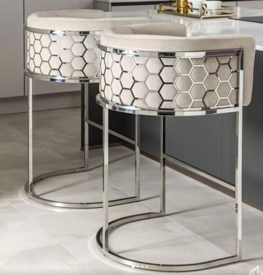 Beige with Silver Barstool