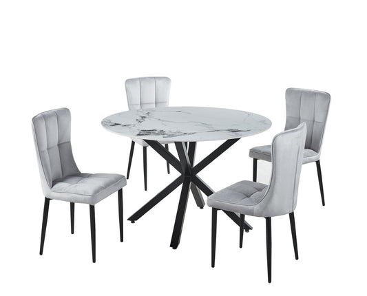 Dining Set 5 pcs - Ceramic table top with Velvet fabric chairs