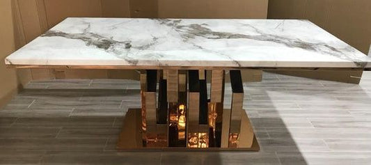 DT232 Luxury Marble Dining Table with Gold Stainless Steel Base