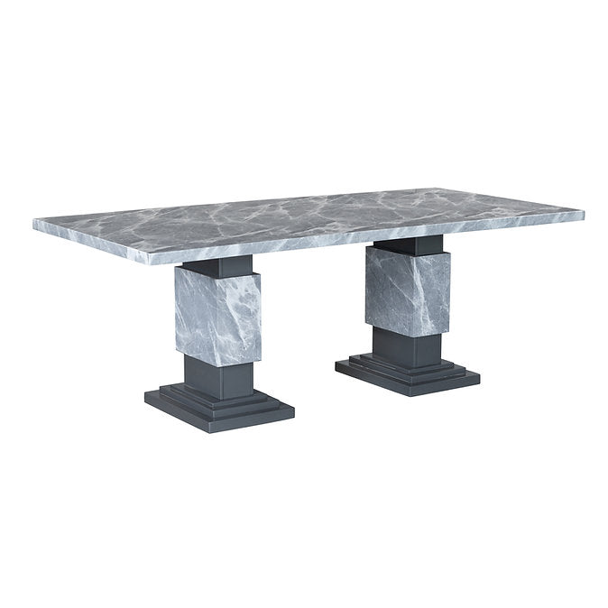 Faux Grey Marble Top with Double Pedestal Base Dining Table