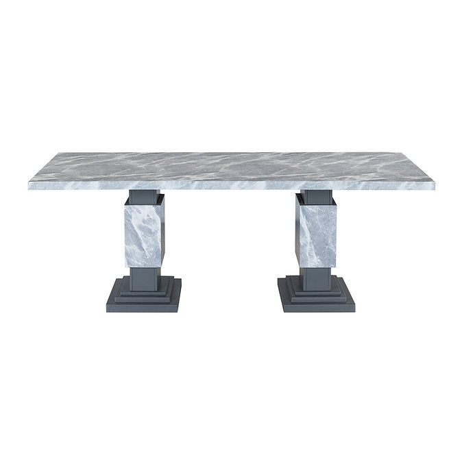 Faux Grey Marble Top with Double Pedestal Base Dining Table