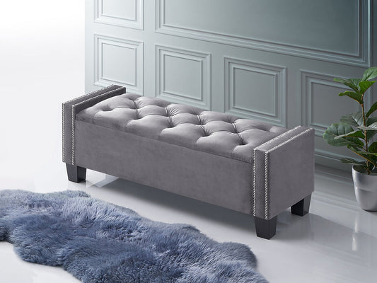 Grey Velvet Storage Bench IF-6200