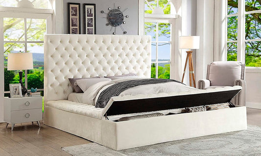 Creme Velvet Fabric Bed with 3 Large Storage IF-5792