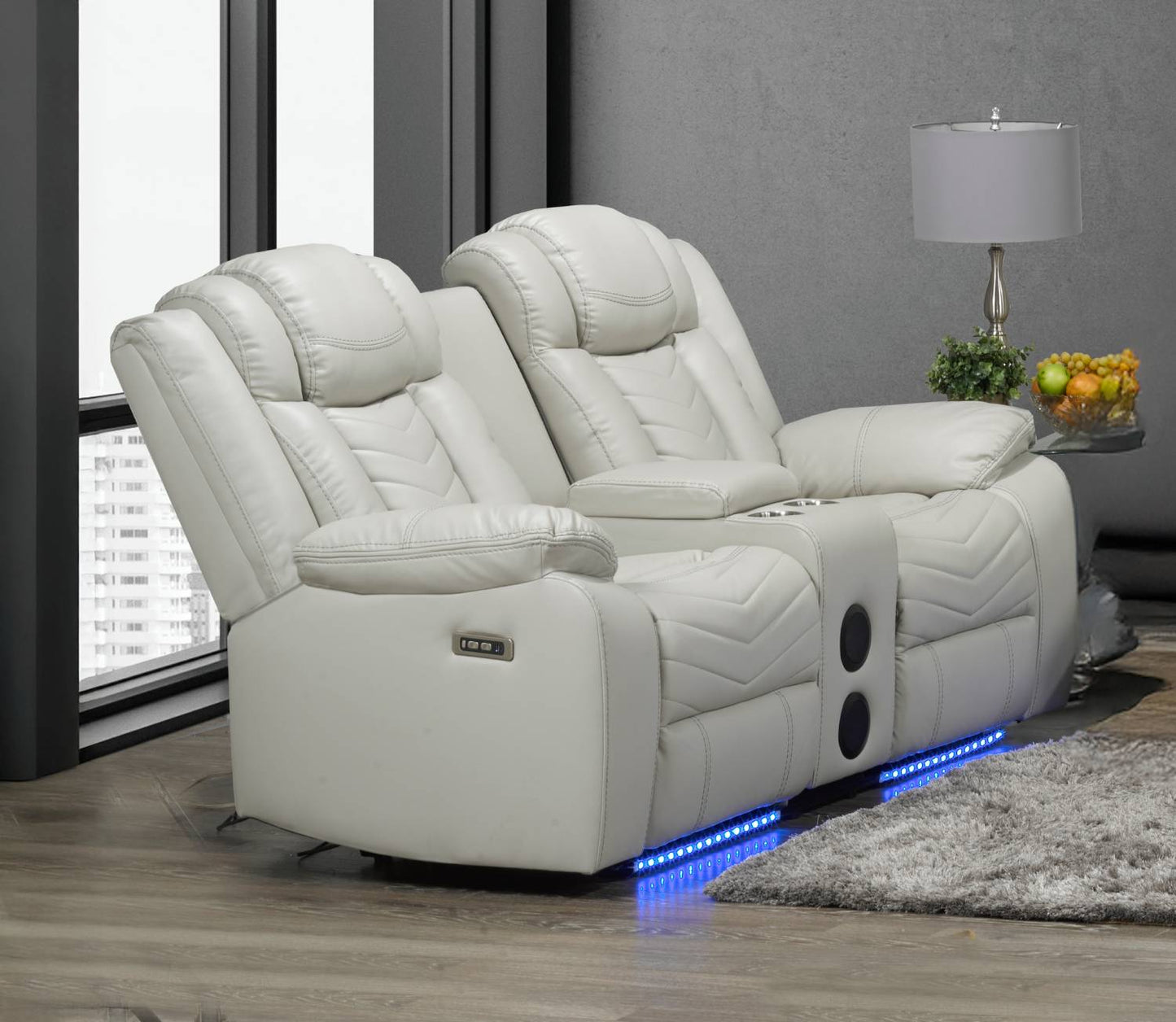 L3765 Rogue Sofa with Double Tray & Power - Light Grey