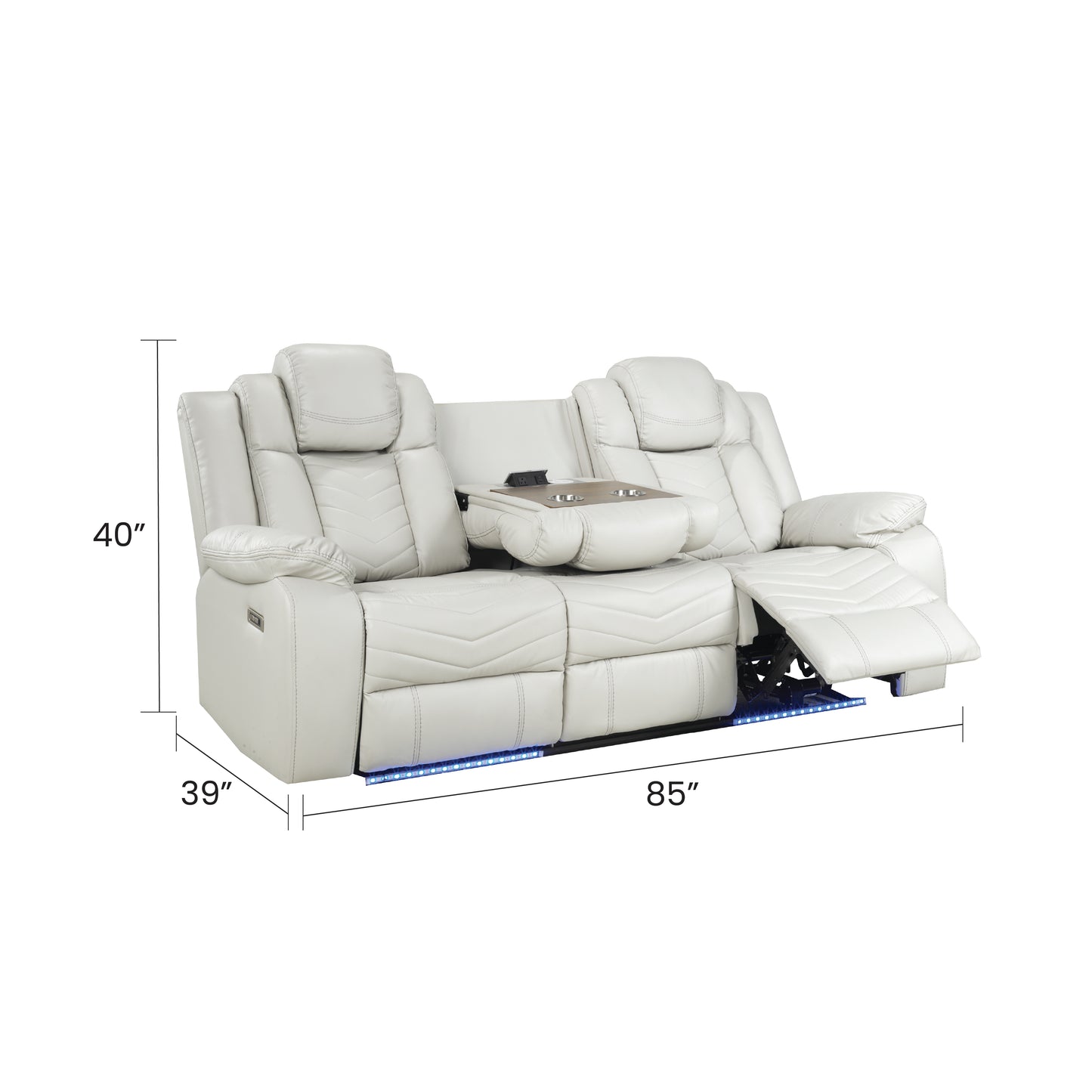 L3765 Rogue Sofa with Double Tray & Power - Light Grey