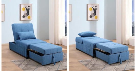 LK- 075 BLUE FABRIC Sofa Cum Bed