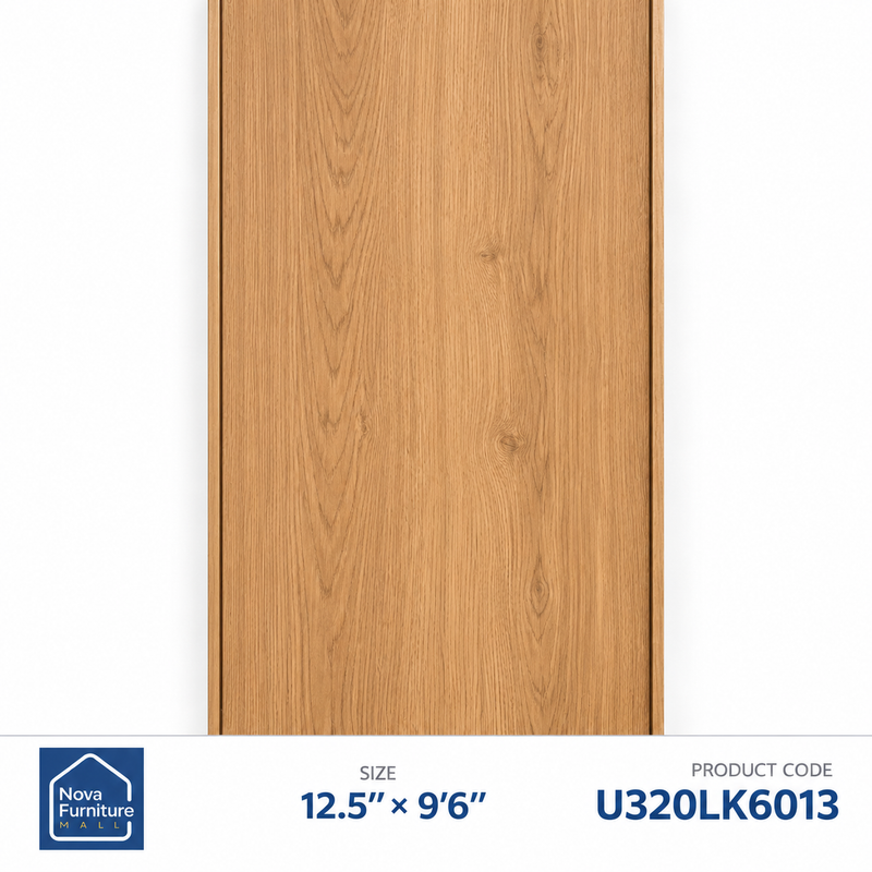 U320LK6013 wide honey oak-look flat PVC wall panel, 12.5 inches wide and 9 feet 6 inches long