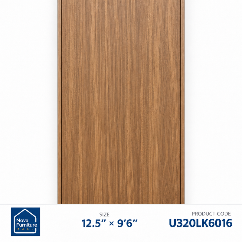U320LK6016 wide walnut-look flat PVC wall panel, 12.5 inches wide and 9 feet 6 inches long