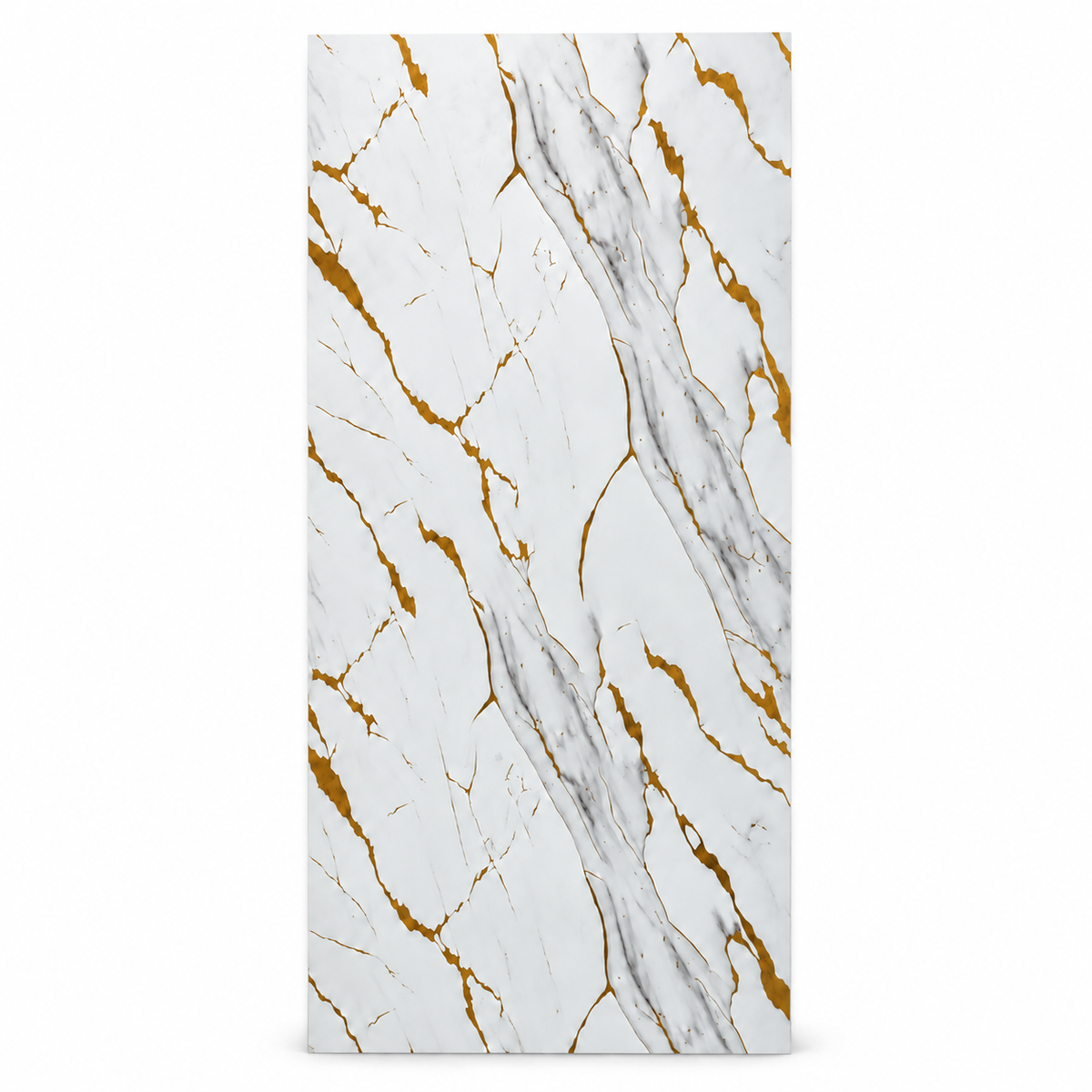 White + Grey + Gold UV marble-look wall sheet, 4 feet wide by 9 feet high, SKU UV-02-49